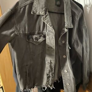 Black cropped distressed jean jacket